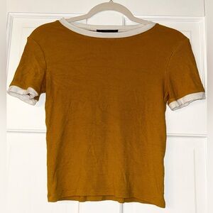 Forever 21 Mustard Yellow White Trim Tee